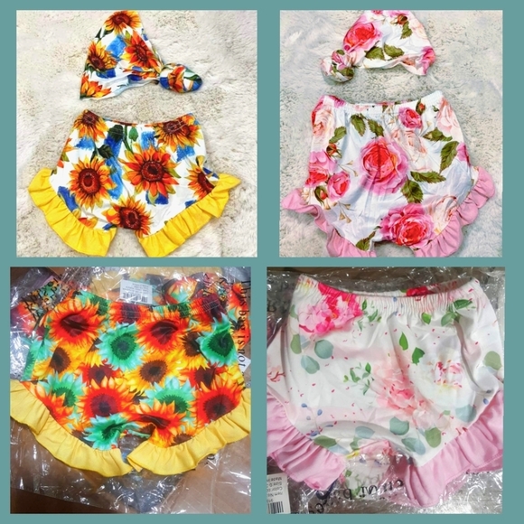 Boutique Bummies Ruffle Shorties Set With Matching Headwrap - Picture 1 of 1